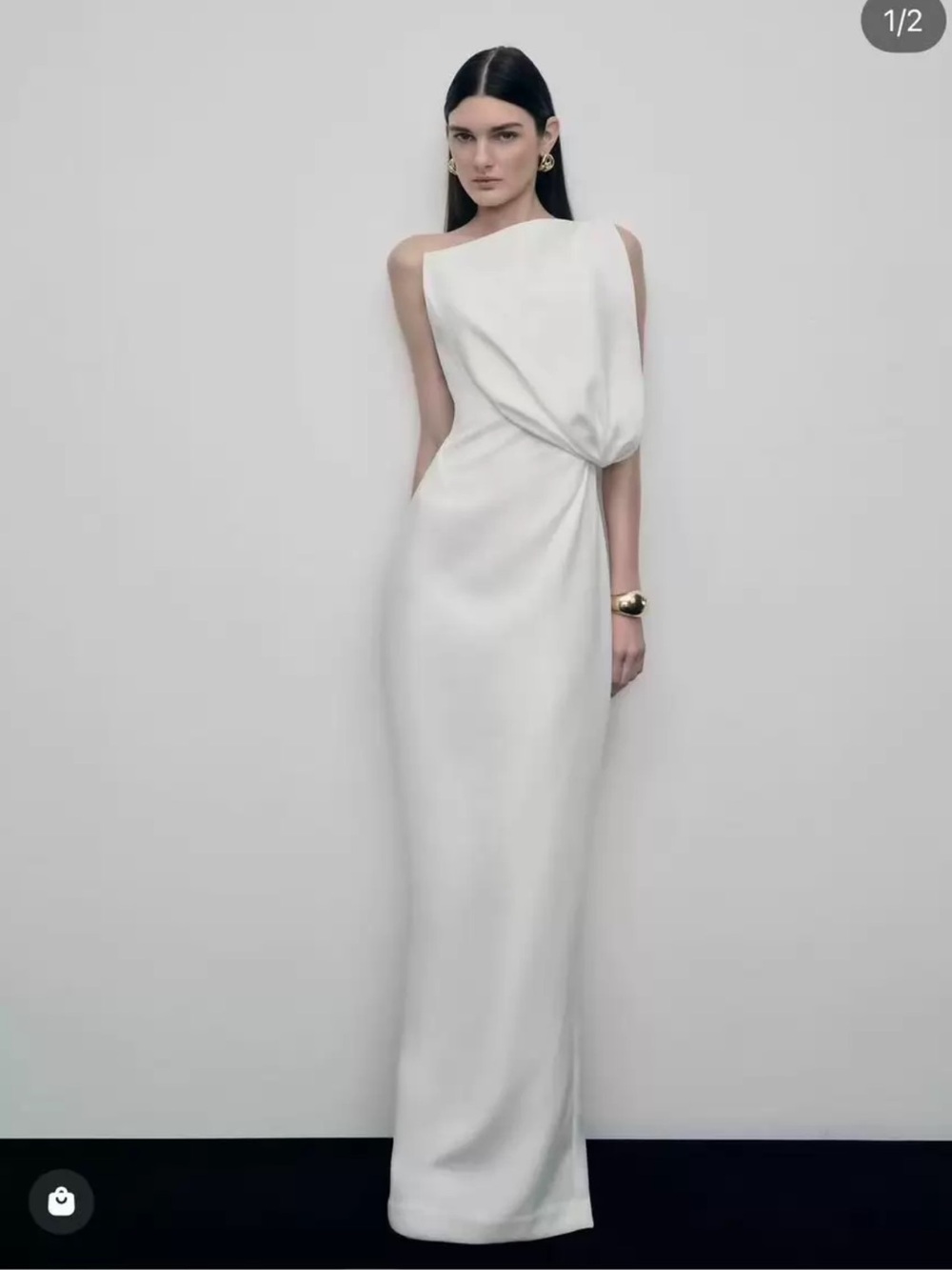 Rachel Gilbert Claudia Ivory White Asymmetrical Full Length Column Gown NWOT
